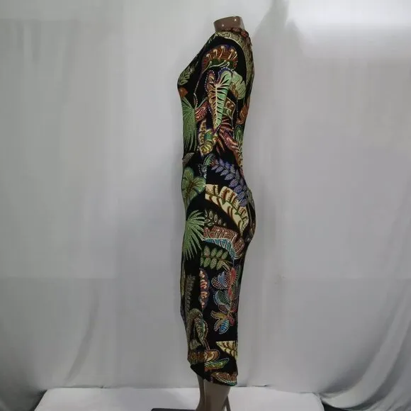 NEW FARM RIO Midi Dress Black/Multi Size XS Cool Foliage Jersey Half Sleeve