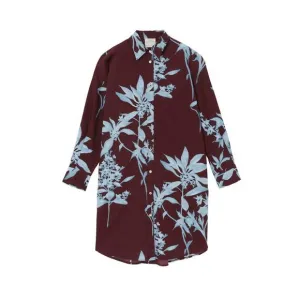 NEW FORTE FORTE women's shirtdress in poplin with herbarium print in choco
