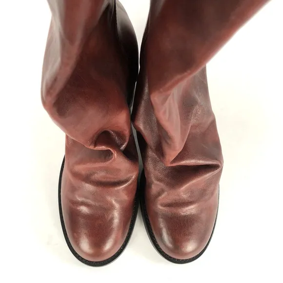 NEW Free People Elle Block Heel Slouchy Boots Sz 41 Burgundy Red Leather Boho