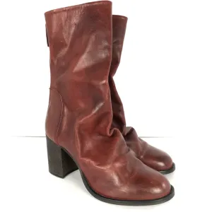 NEW Free People Elle Block Heel Slouchy Boots Sz 41 Burgundy Red Leather Boho