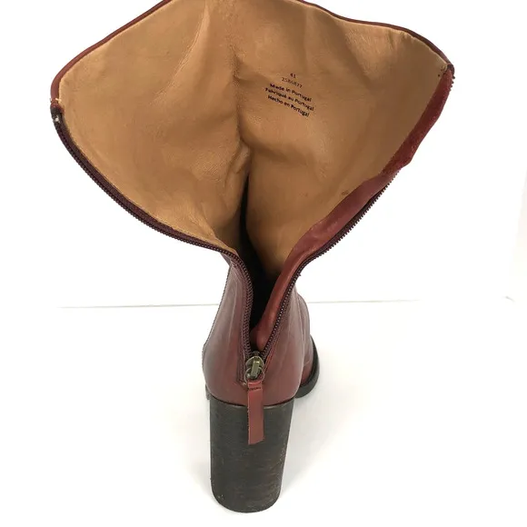 NEW Free People Elle Block Heel Slouchy Boots Sz 41 Burgundy Red Leather Boho