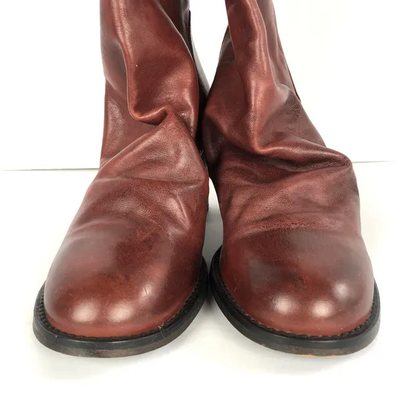 NEW Free People Elle Block Heel Slouchy Boots Sz 41 Burgundy Red Leather Boho