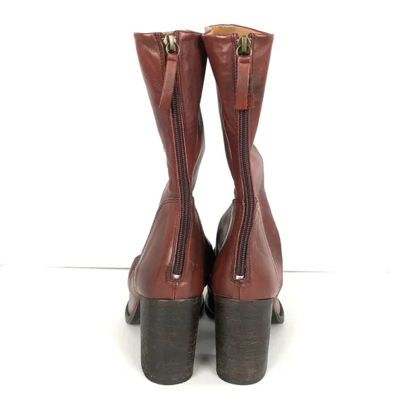 NEW Free People Elle Block Heel Slouchy Boots Sz 41 Burgundy Red Leather Boho