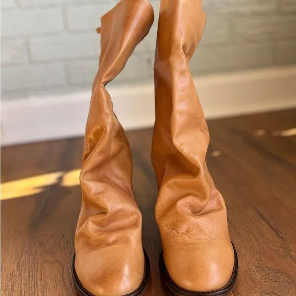New free people Elle block heeled boot camel tan brown
