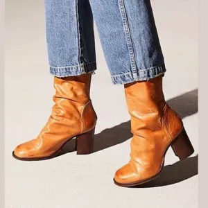 New free people Elle block heeled boot camel tan brown