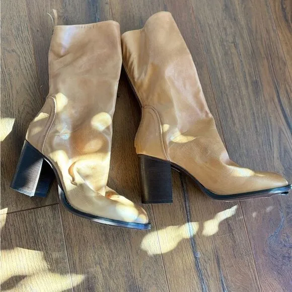 New free people Elle block heeled boot camel tan brown