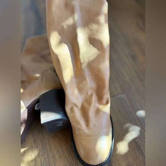 New free people Elle block heeled boot camel tan brown