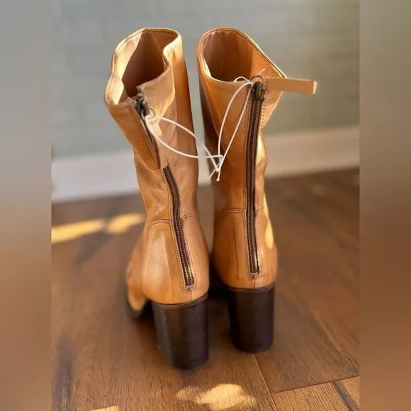 New free people Elle block heeled boot camel tan brown