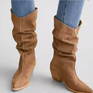 NEW Free People Sway Low Suede Slouchy High Calf Pointed Cowgirl Boots Size 38.5