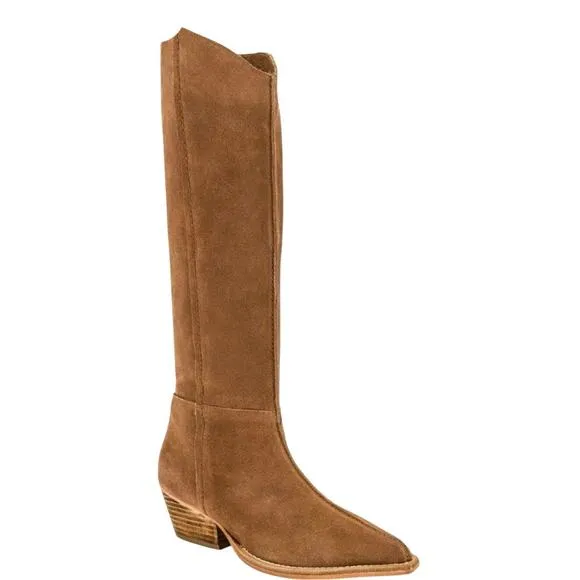 NEW Free People Sway Low Suede Slouchy High Calf Pointed Cowgirl Boots Size 38.5