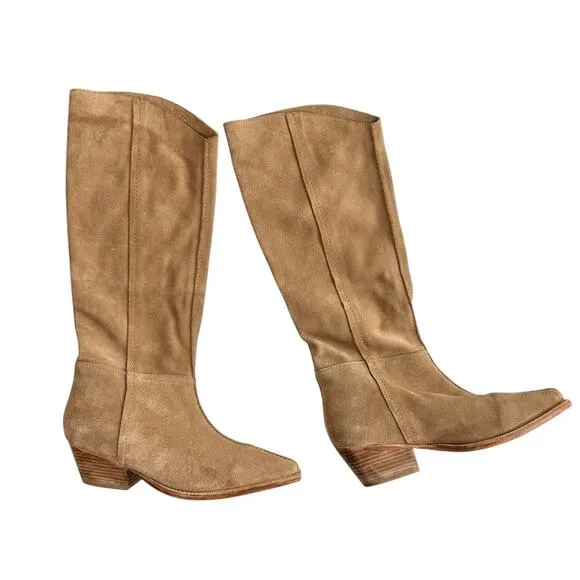 NEW Free People Sway Low Suede Slouchy High Calf Pointed Cowgirl Boots Size 38.5