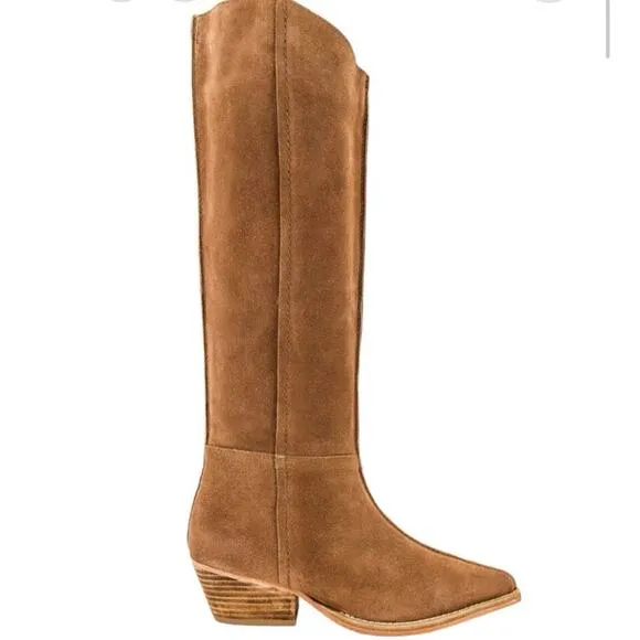 NEW Free People Sway Low Suede Slouchy High Calf Pointed Cowgirl Boots Size 38.5