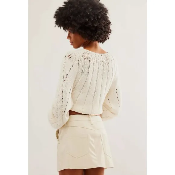 New Free People We The Free Wynne Vegan Leather Mini Skirt in Bone White Cream