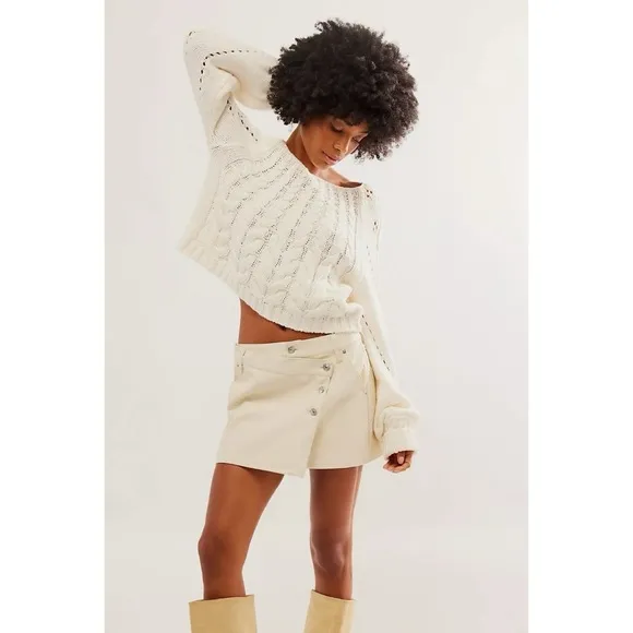 New Free People We The Free Wynne Vegan Leather Mini Skirt in Bone White Cream