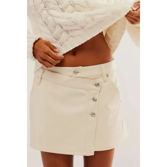 New Free People We The Free Wynne Vegan Leather Mini Skirt in Bone White Cream