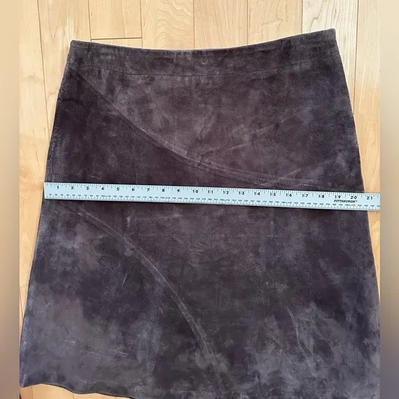 New Frontier Chocolate Brown fully lined suede midi skirt from Neiman Ma…