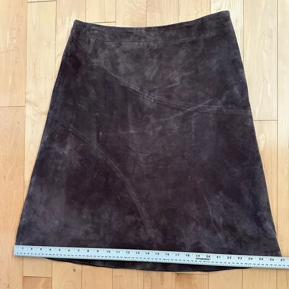 New Frontier Chocolate Brown fully lined suede midi skirt from Neiman Ma…