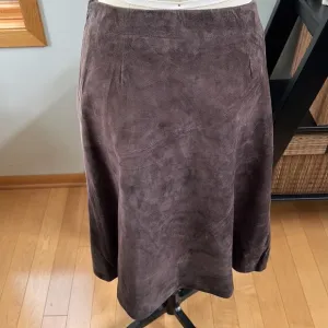 New Frontier Chocolate Brown fully lined suede midi skirt from Neiman Ma…