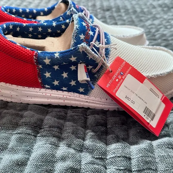 NEW Hey Dude Wally Sox Tri American Pride Patriotic Shoes Sneakers Men's Sz 7‎