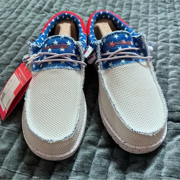 NEW Hey Dude Wally Sox Tri American Pride Patriotic Shoes Sneakers Men's Sz 7‎