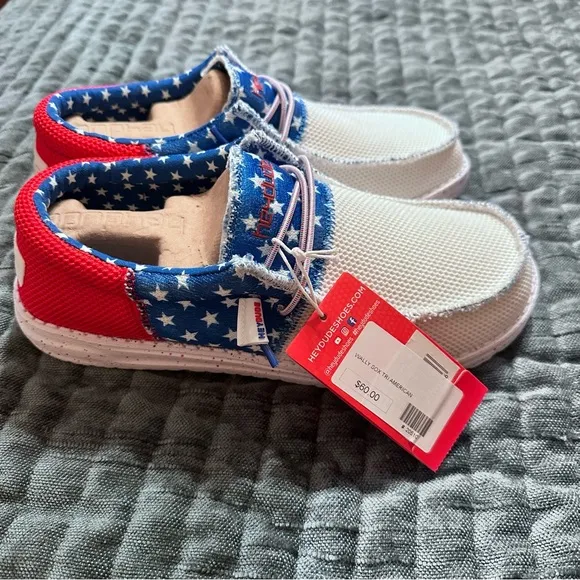 NEW Hey Dude Wally Sox Tri American Pride Patriotic Shoes Sneakers Men's Sz 7‎