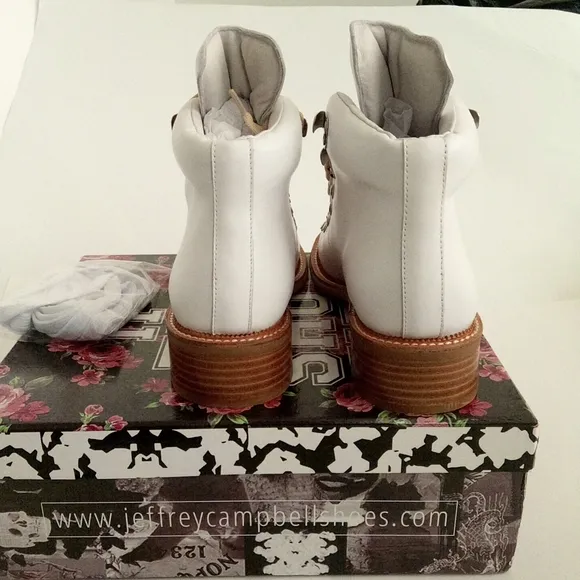 New In Box Jeffrey Campbell Nazko White Ankle Lace Up Boots Women Size US 8.5M