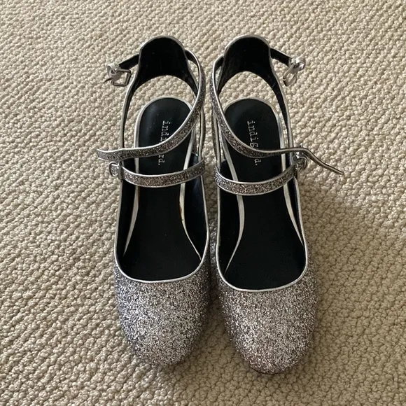 NEW J. Crew Indigo Rd Glitter Strappy Block Heel Sandals High Heels Size 8 NWOB