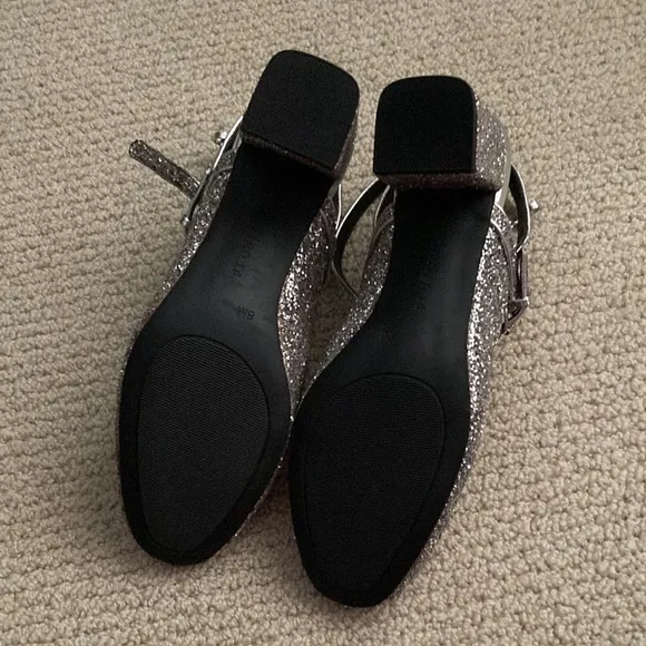 NEW J. Crew Indigo Rd Glitter Strappy Block Heel Sandals High Heels Size 8 NWOB