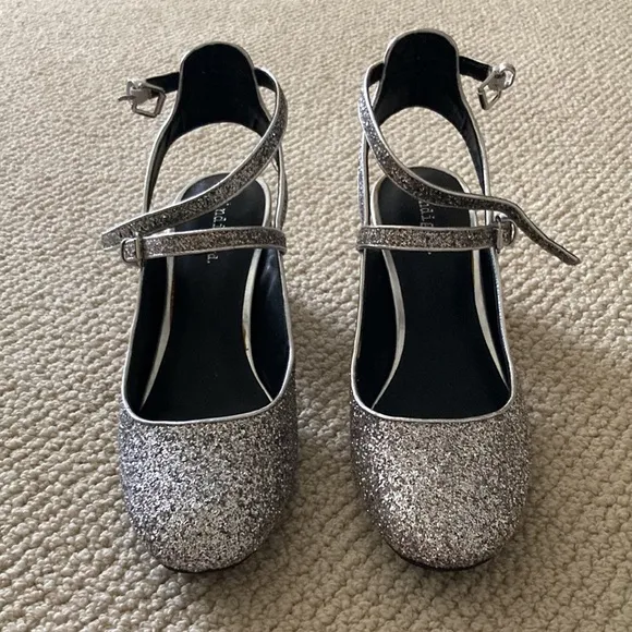 NEW J. Crew Indigo Rd Glitter Strappy Block Heel Sandals High Heels Size 8 NWOB