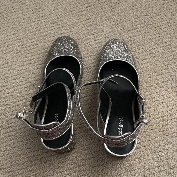 NEW J. Crew Indigo Rd Glitter Strappy Block Heel Sandals High Heels Size 8 NWOB