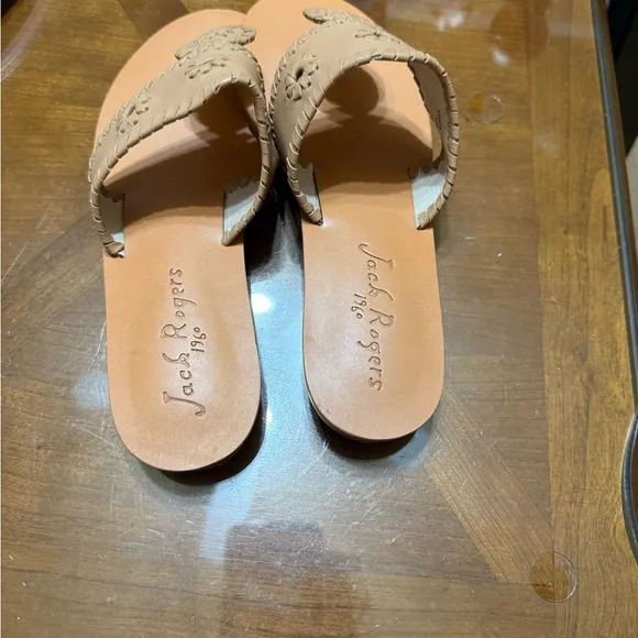 New Jack Rogers Tan Sandals with Medallion Design