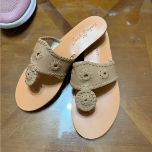 New Jack Rogers Tan Sandals with Medallion Design