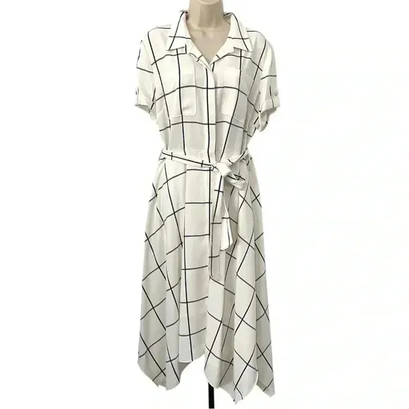 New Karl Lagerfeld Plaid Midi Shirt Dress Plus Size Fit &amp; Flare