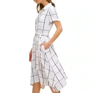 New Karl Lagerfeld Plaid Midi Shirt Dress Plus Size Fit &amp; Flare