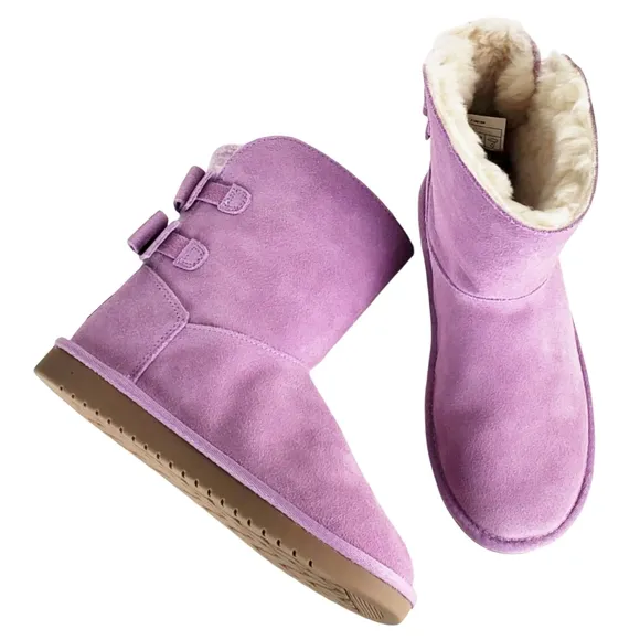 New koolaburra ugg girls kids attie bow fur suede snow winter boots lavender