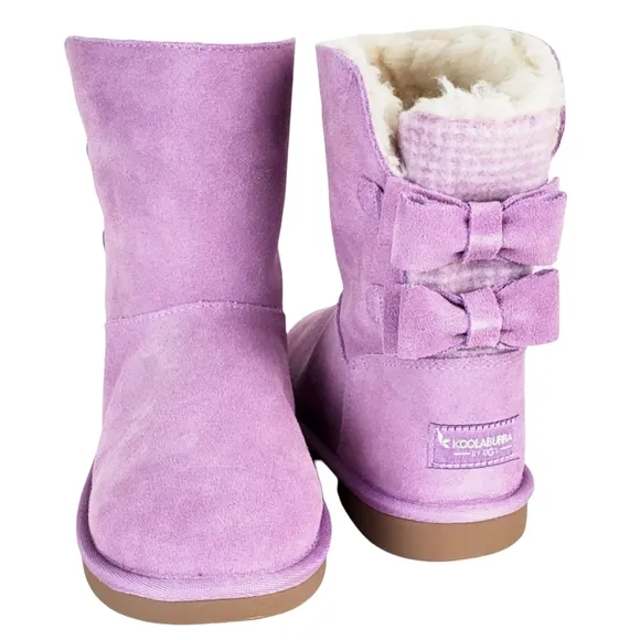 New koolaburra ugg girls kids attie bow fur suede snow winter boots lavender