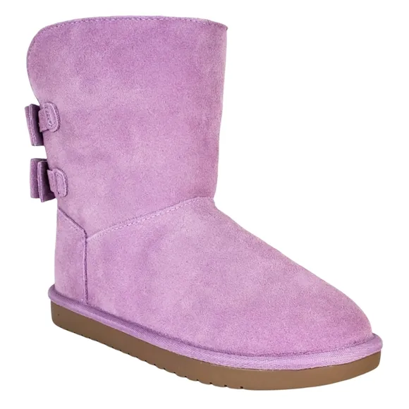 New koolaburra ugg girls kids attie bow fur suede snow winter boots lavender