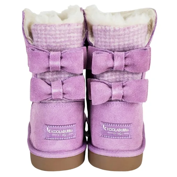 New koolaburra ugg girls kids attie bow fur suede snow winter boots lavender