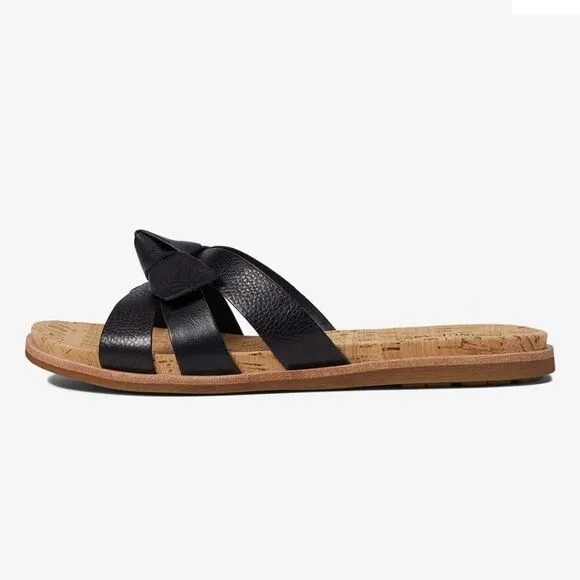 New Kork-Ease Brigit black leather knot bow size 6 flip flop sandal casual Cork
