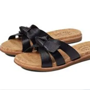 New Kork-Ease Brigit black leather knot bow size 6 flip flop sandal casual Cork