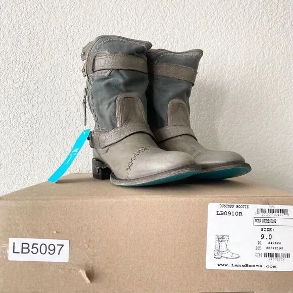 NEW Lane DUSTOFF Moto Boots Womens 9 Cowboy Gray Leather Western Wear Casual