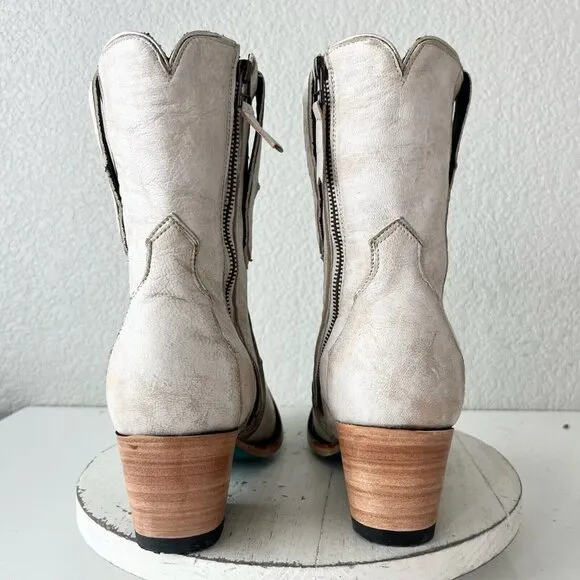 NEW Lane VICKSON Womens Cowboy Booties 10 Western Cowgirl White Leather Boots