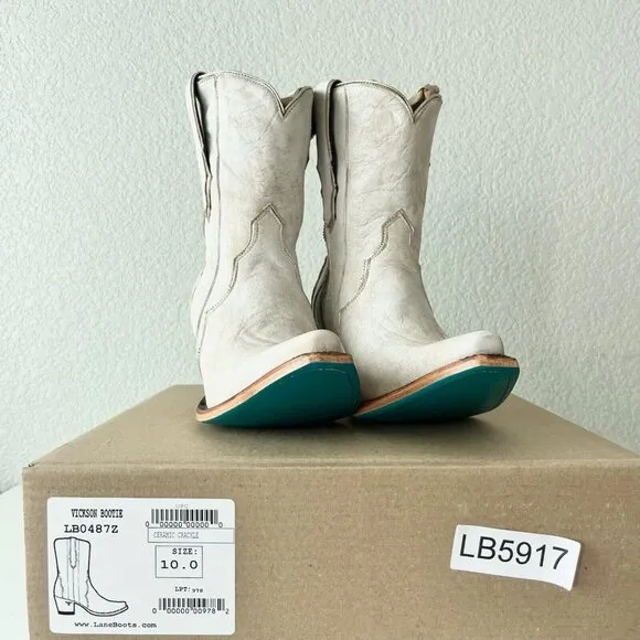 NEW Lane VICKSON Womens Cowboy Booties 10 Western Cowgirl White Leather Boots