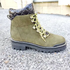 NEW MARC FISHER women's innie hiking boot in dark green suede