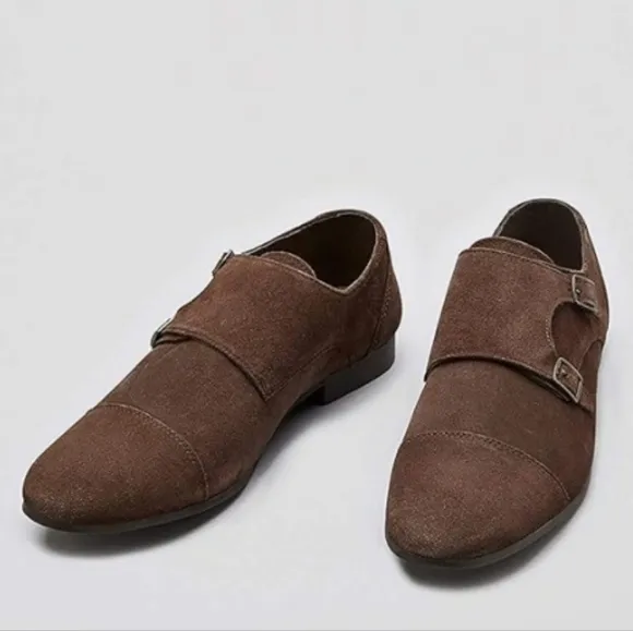 NEW Mens Suede Leather Chocolate Brown Buckle Loafers Dress Shoes Sz 11