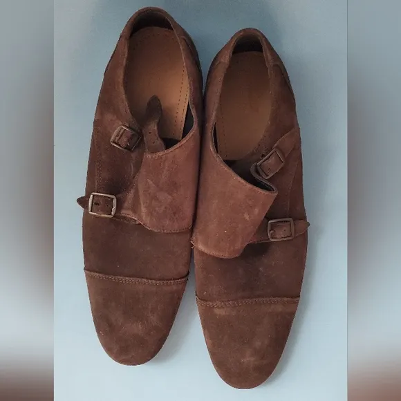 NEW Mens Suede Leather Chocolate Brown Buckle Loafers Dress Shoes Sz 11