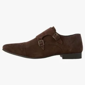 NEW Mens Suede Leather Chocolate Brown Buckle Loafers Dress Shoes Sz 11