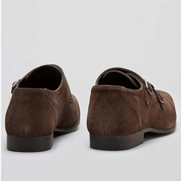 NEW Mens Suede Leather Chocolate Brown Buckle Loafers Dress Shoes Sz 11