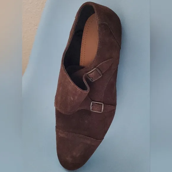 NEW Mens Suede Leather Chocolate Brown Buckle Loafers Dress Shoes Sz 11