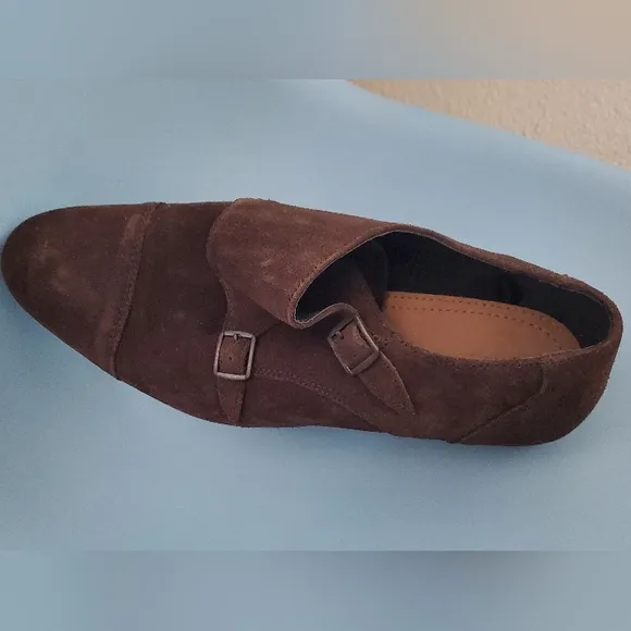 NEW Mens Suede Leather Chocolate Brown Buckle Loafers Dress Shoes Sz 11